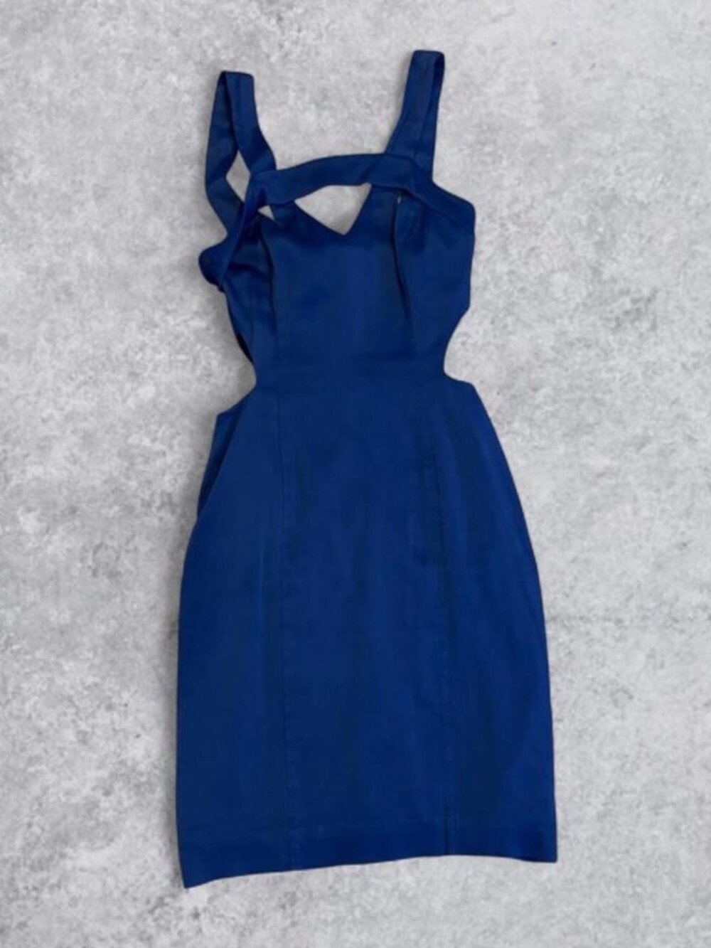 Bebe blue bodycon dress with cutouts, size S